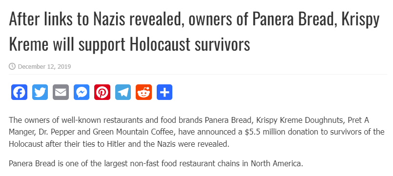 After Links To Nazis Revealed, Owners Of Panera Bread, Krispy Kreme Will Support Holocaust Survivors