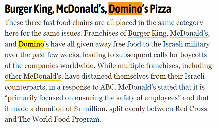 Domino's Included In Boycotted Fast Food Chains