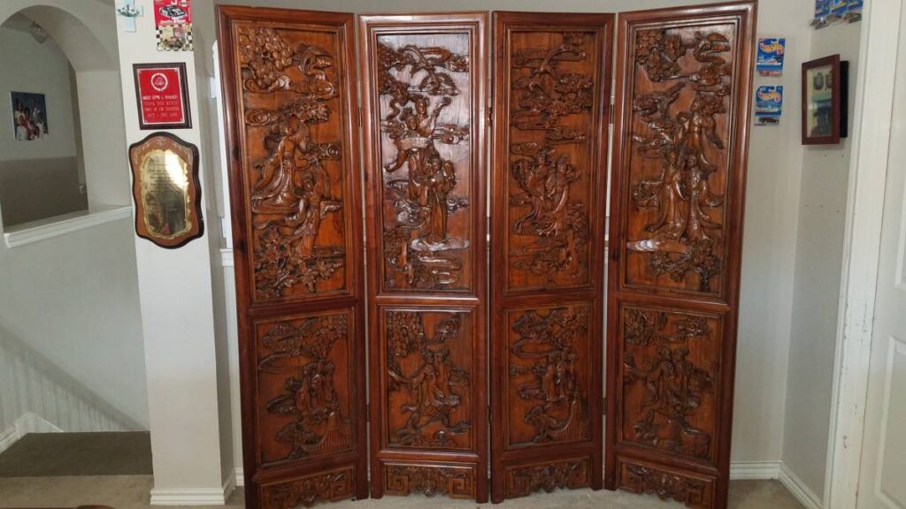 Vintage Hand Carved Japanese Rosewood Wall Panel