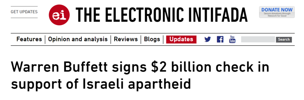 Warren Buffett Signs $2 Billion Check In Support Of Israeli Apartheid