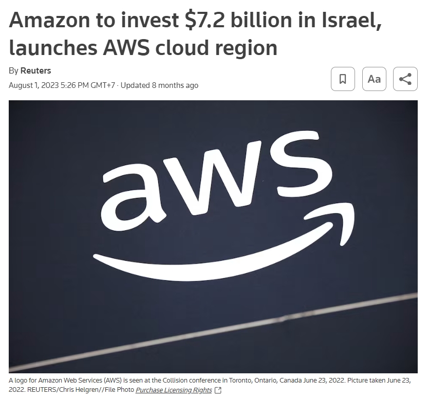 Amazon To Invest $7.2 Billion In Israel, Launches Aws Cloud Region