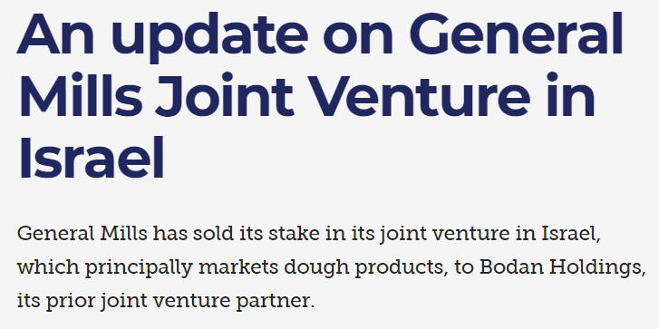 An Update On General Mills Joint Venture In Israel
