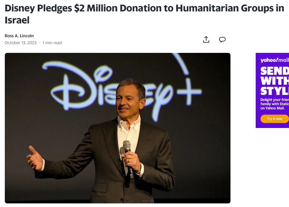 Disney Pledges $2 Million Donation To Humanitarian Groups In Israel