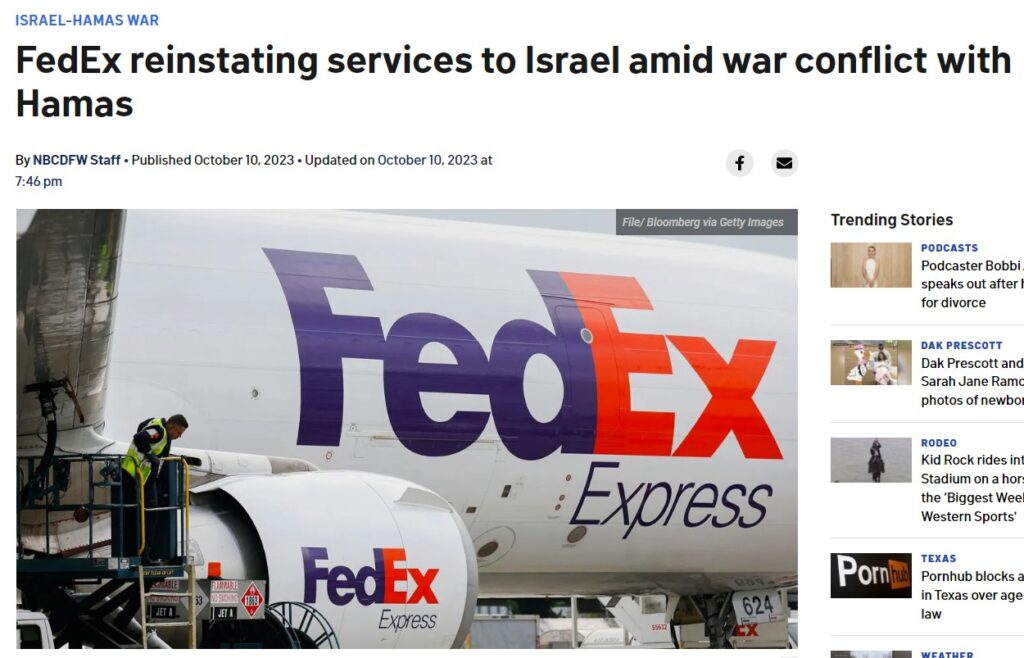 Fedex Reinstating Services To Israel Amid War Conflict With Hamas