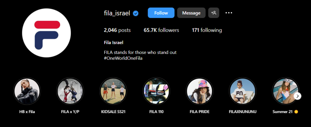 Fila Israel's Instagram