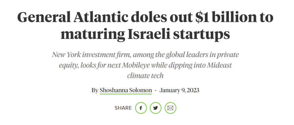 General Atlantic Doles Out $1 Billion To Maturing Israeli Startups