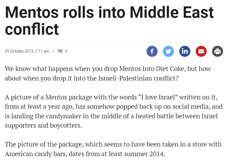 Mentos Rolls Into Middle East Conflict