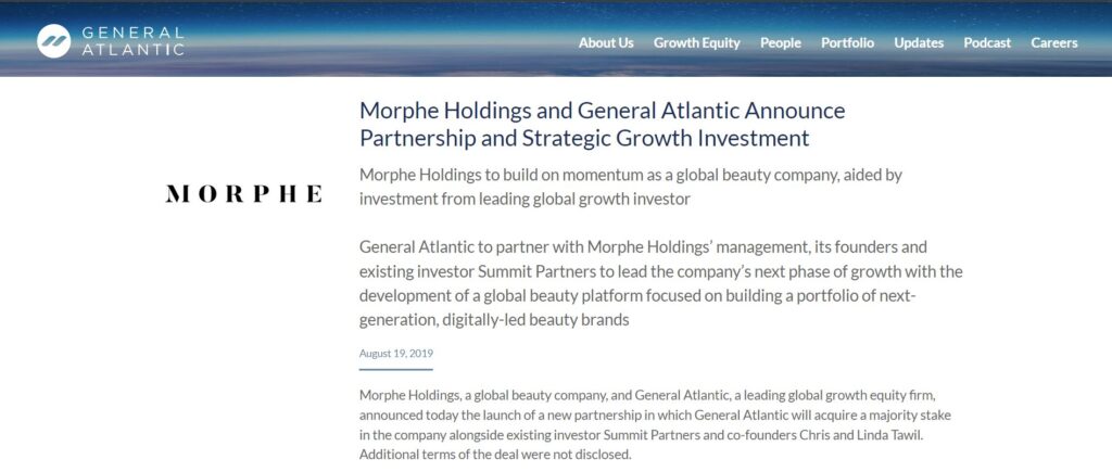 Morphe Holdings And General Atlantic Announce Partnership And Strategic Growth Investment