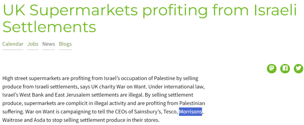 Uk Supermarkets Profiting From Israeli Settlements