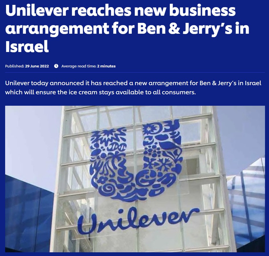 Unilever Reaches New Business Arrangement For Ben & Jerry’s In Israel