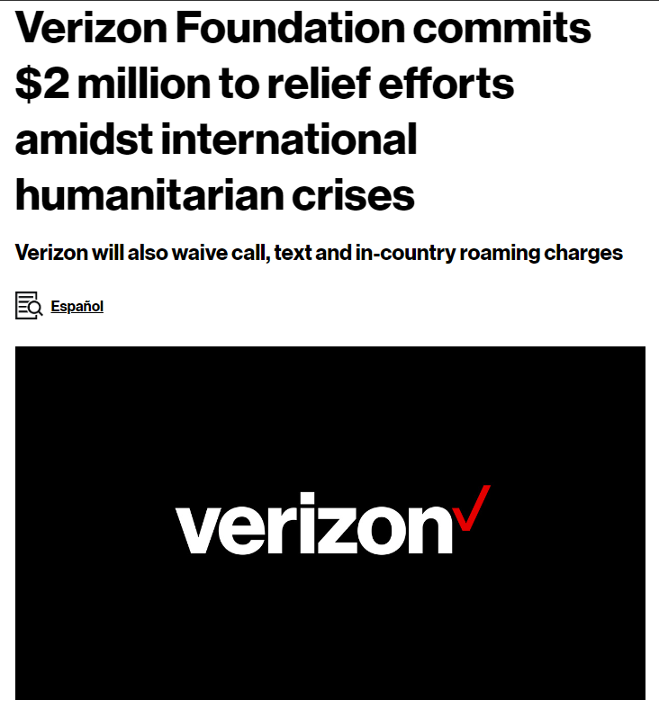 Verizon Foundation Commits $2 Million To Relief Efforts Amidst International Humanitarian Crises